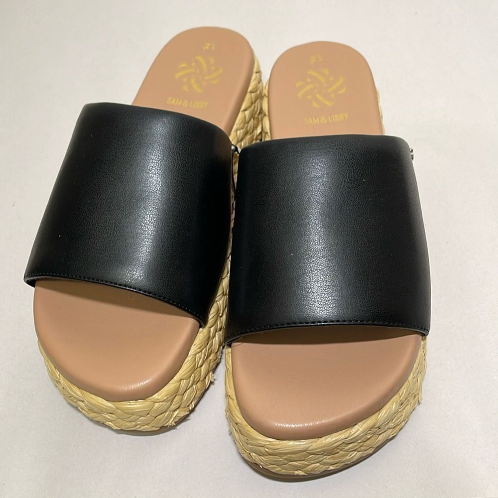 Women's SAM & LIBBY Black Ingrid Espadrille Slide Sandals Size: 7.5 - NWT
